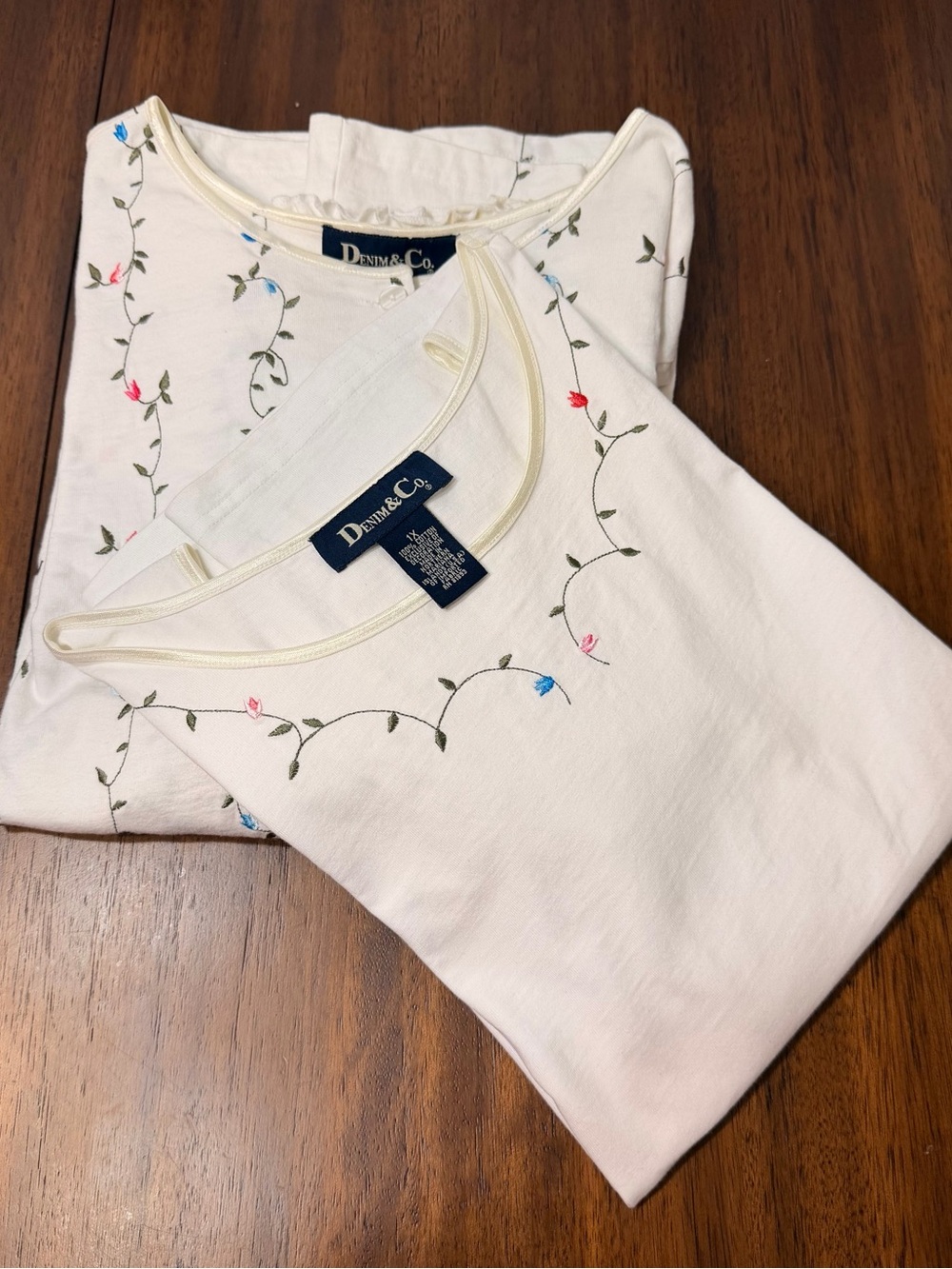 Denim & Co Women’s 1X Embroidered Floral Cardigan & Tank Twin Set Ivory Cotton